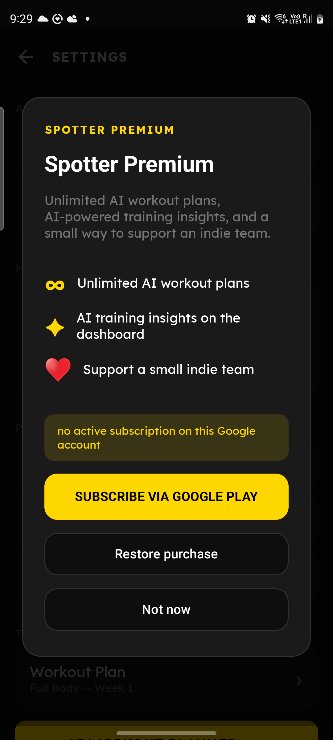 Spotter Premium upsell dialog